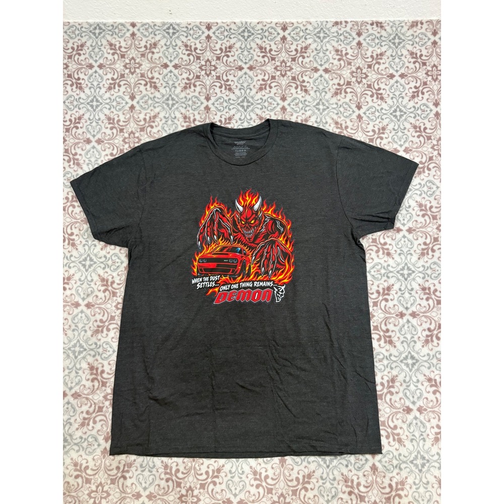 Dodge Challenger SRT Demon Graphic T-Shirt Mens XL Charcoal Gray Gildan Tee